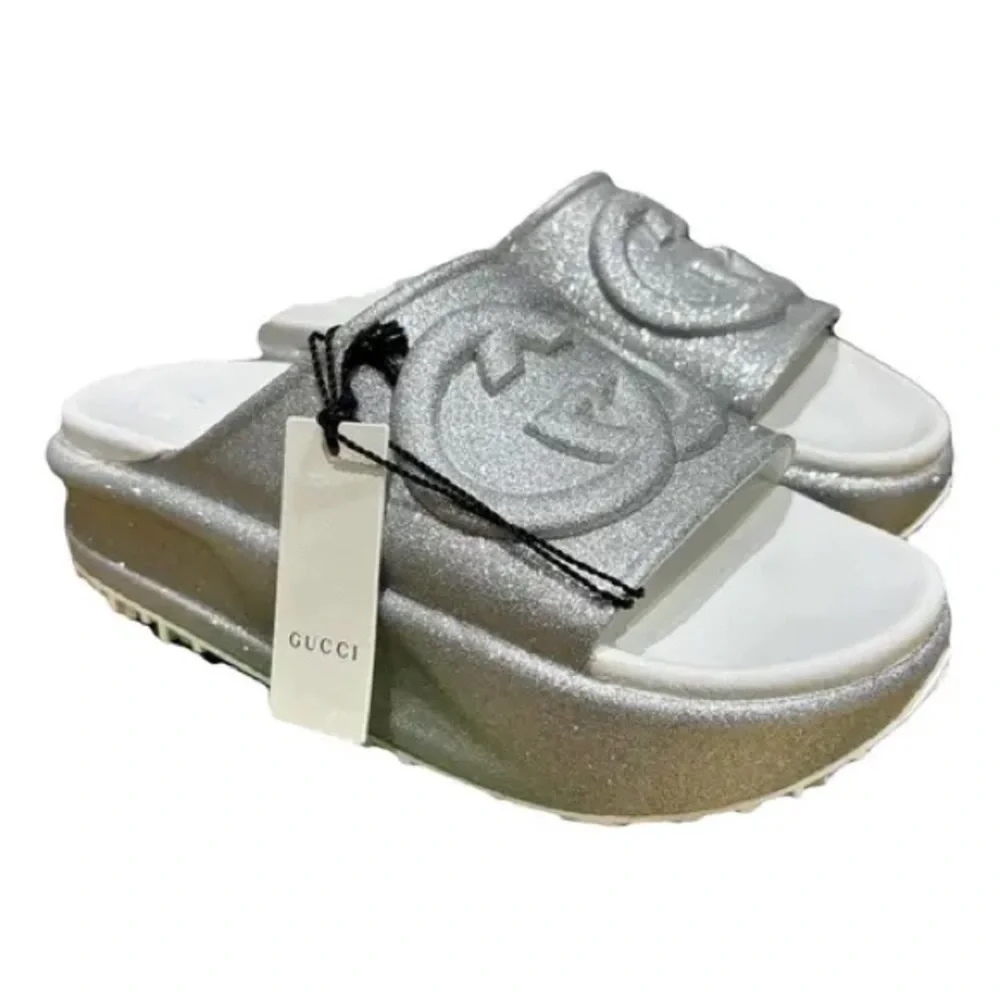 Gucci Silver Platform Slide Sandals